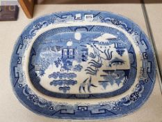 LARGE OLD BLUE AND WHITE PLATTER
