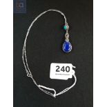 SILVER LAPIS, TURQUOISE AND MARCASITE PENDANT ON SILVER CHAIN