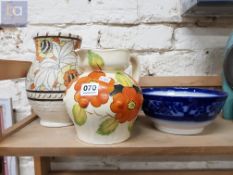 1 VICTORIAN BOWL AND 3 ART DECO JUGS (SOLD AS SEEN)