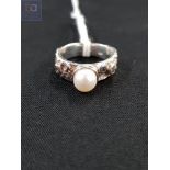 SILVER RING SET WITH PEARL AND WHITE SAPPHIRE