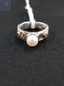 SILVER RING SET WITH PEARL AND WHITE SAPPHIRE