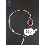 SILVER RED STONE PENDANT ON SILVER CHAIN