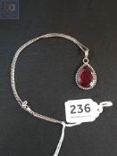 SILVER RED STONE PENDANT ON SILVER CHAIN