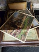 BOX OF OLD ANTIQUE PRINTS AND PAINTINGS