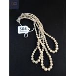 TRIPLE STRAND PEARL NECKLACE WITH SILVER CLASP