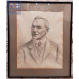 LARGE ANTIQUE PORTRAIT PENCIL DRAWING 1924