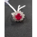 SILVER RED STONE AND CRYSTAL CLUSTER RING
