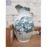 LARGE ANTIQUE GREEN AND WHITE WATER JUG