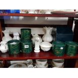 SHELF LOT OF BELLEEK AND TYRONE ITEMS