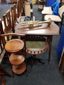 PLANT TABLE, WINE TABLE AND CAKE STAND