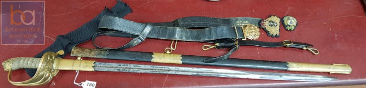 EARLY 20TH CENTURY NAVAL OFFICERS SWORD AND BELT