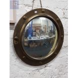 VINTAGE BRASS CONVEX PORTHOLE MIRROR