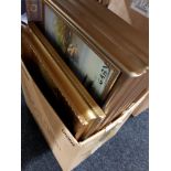 BOX OF GILT FRAMED PRINTS AND OILS