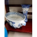 BLUE AND WHITE SPODE VASE AND ORIENTAL BOWL