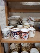 SHELF LOT OF COFFEE CANS AND SAUCERS TO INCLUDE CROWN DERBY, WORCESTER AND AYNSLEY