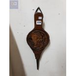 ANTIQUE WOOD AND BRASS FIRE BELLOWS