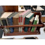 OLD MAHOGHANY BOOK STAND AND BOOKS TO INCLUDE IRISH
