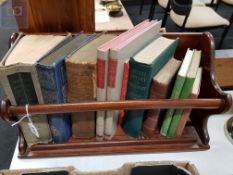 OLD MAHOGHANY BOOK STAND AND BOOKS TO INCLUDE IRISH