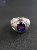 HEAVY SILVER RING SET WITH BLUE STONE 15.2G