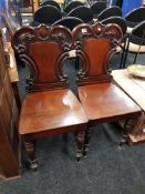 PAIR OF VICTORIAN HALL CHAIRS