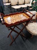 ANTIQUE MAHOGANY BUTLERS TRAY ON STAND