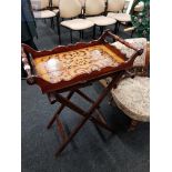 ANTIQUE MAHOGANY BUTLERS TRAY ON STAND