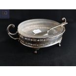 SILVER AND GLASS BUTTER DISH