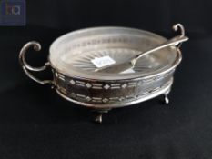 SILVER AND GLASS BUTTER DISH