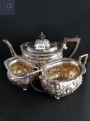 3 PIECE ANTIQUE SILVER TEASET 1903-04 APPROX 1KG