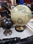 2 WORLD GLOBES ON STAND