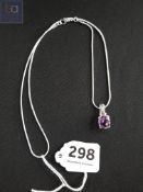 SILVER AMETHYST AND CRYSTAL PENDANT ON SILVER CHAIN