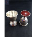 2 TORTOISESHELL AND SILVER EGG CUPS