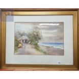 ORNATE GILT FRAMED WATERCOLOUR - BRINGING THE BOAT HOME