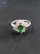 SILVER CZ AND GREEN STONE RING