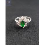 SILVER CZ AND GREEN STONE RING