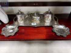 MIDDLE EASTERN SILVER PLATE AND PORCELAIN TEA FOR TWO SET