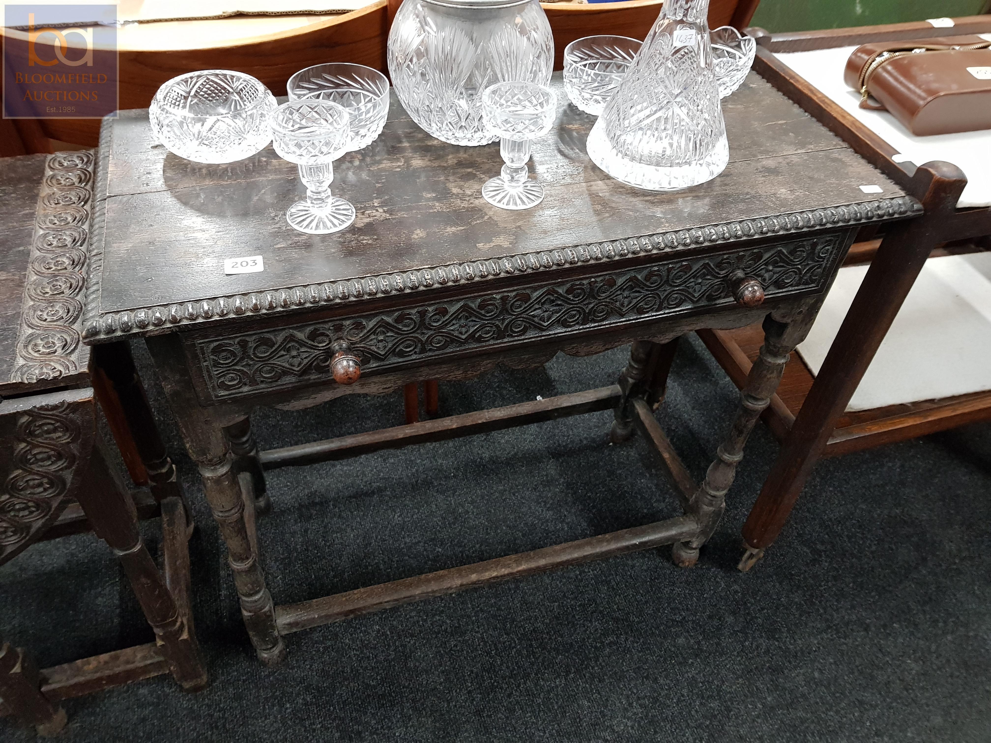 OAK SINGLE CARVED DRAWER SIDE TABLE