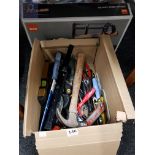 BOX OF TOOLS AND MITRE SAW