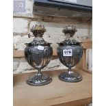 PAIR OF PLATED OIL LAMPS