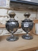 PAIR OF PLATED OIL LAMPS