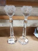 PAIR OF SWAROVSKI CANDLESTICKS WITH FLORAL TOPS