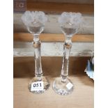 PAIR OF SWAROVSKI CANDLESTICKS WITH FLORAL TOPS