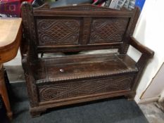 SOLID OAK CARVED MONKS BENCH LATE 18TH - EARLY 19TH CENTURY