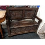 SOLID OAK CARVED MONKS BENCH LATE 18TH - EARLY 19TH CENTURY