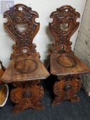 PAIR OF VICTORIAN CARVED HALL CHAIRS
