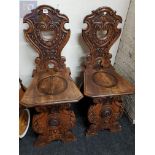 PAIR OF VICTORIAN CARVED HALL CHAIRS