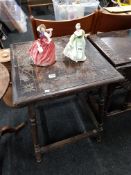 SQUARE ORNATE CARVED OAK SIDE TABLE