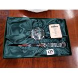 BOXED TYRONE CRYSTAL PAPERWEIGHT AND LETTER OPENER SET