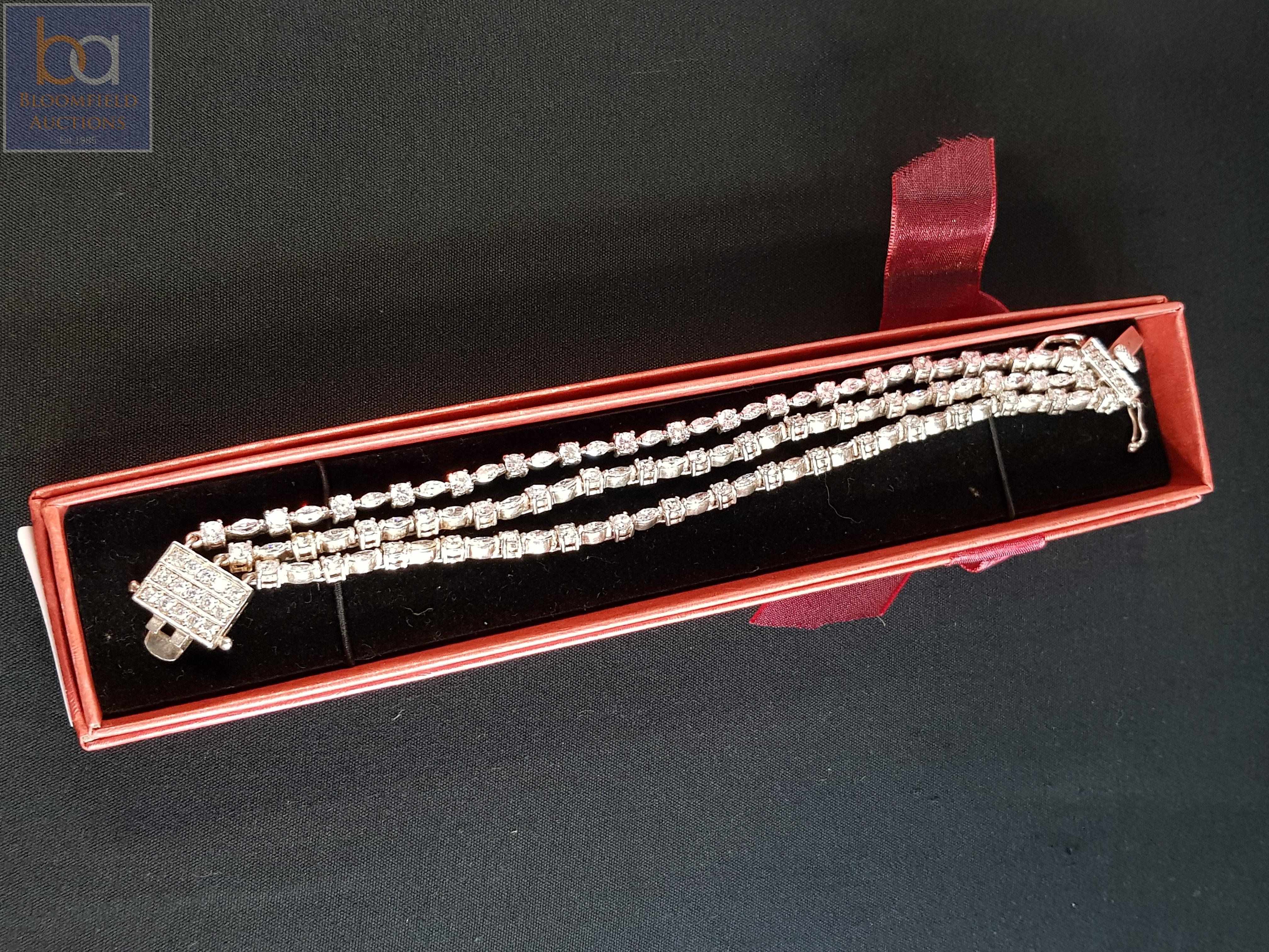 SILVER 3 STRAND CRYSTAL BRACELET (BOXED)