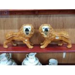 PAIR OF LARGE STAFFORDSHIRE LIONS
